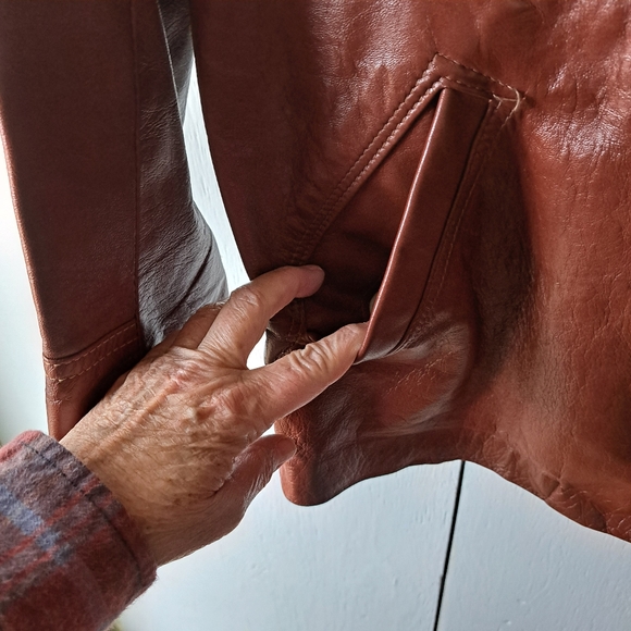 Vintage Grais 70's Glazed Aniline Cabretta Leather Jacket SZ 42L - Picture 8 of 14